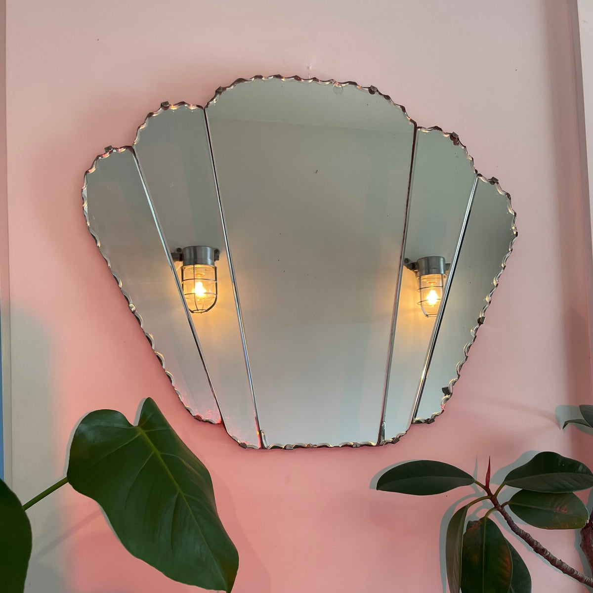 The Seashell Mirror - Vintage frameless mirror with tiered scalloped panels