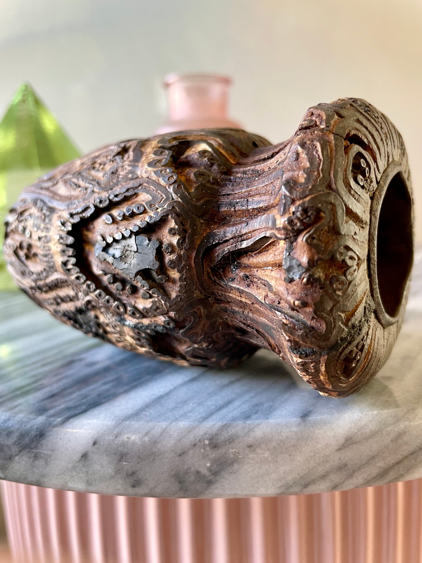 Antique New Zealand Ponga candlestick holder / vase