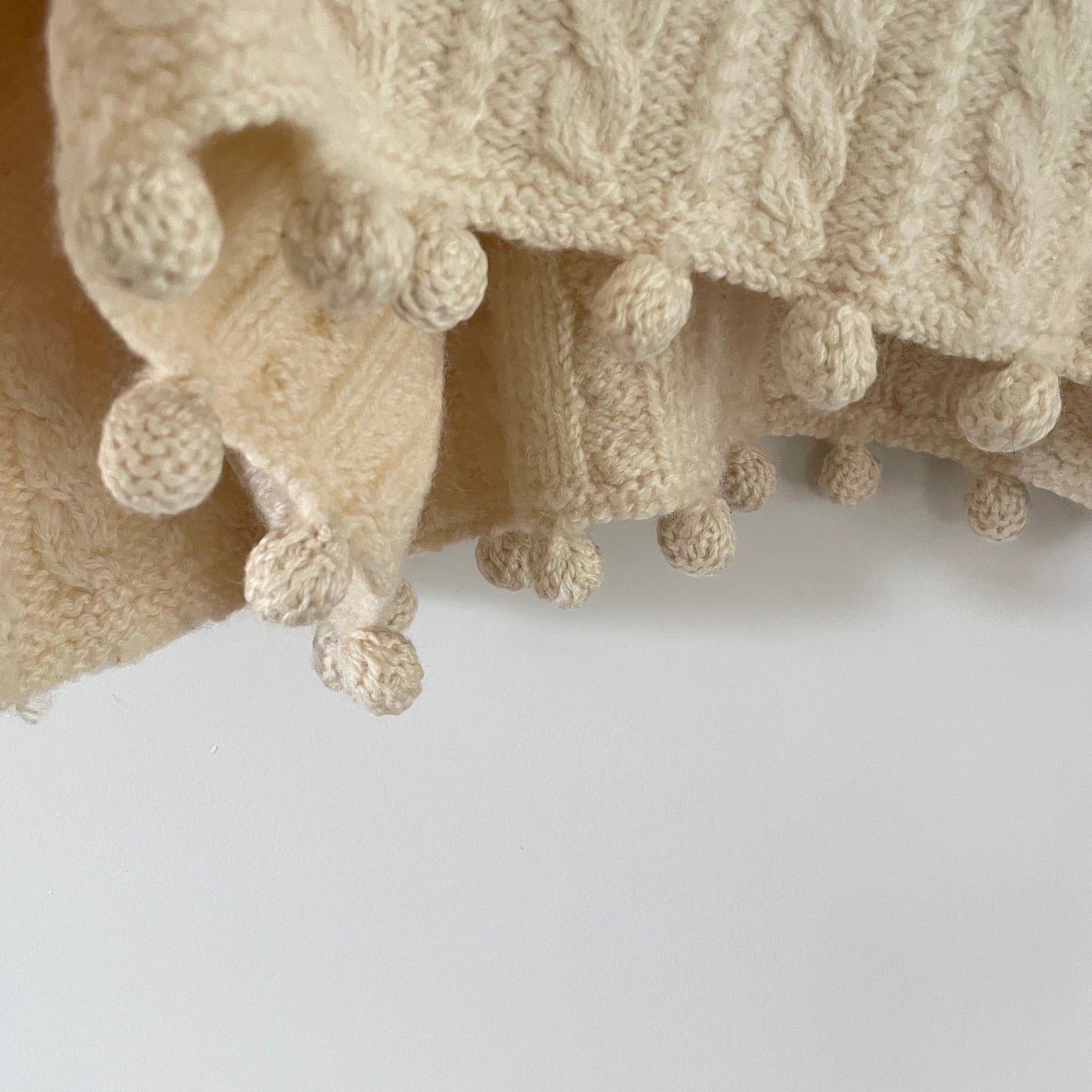 Vintage Roberta Freymann for Bergdorf Goodman handknit wool sweater - cable knit fisherman jumper with pompom details
