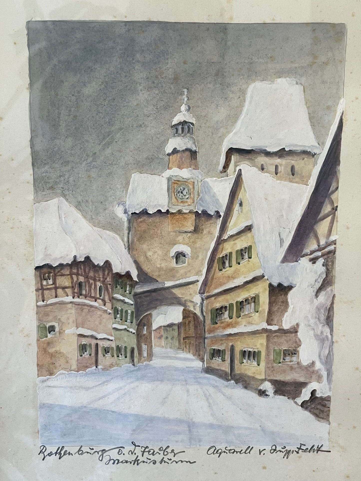 Signed watercolor painting of Röder Alley and St. Mark’s Tower in Rothenburg Germany