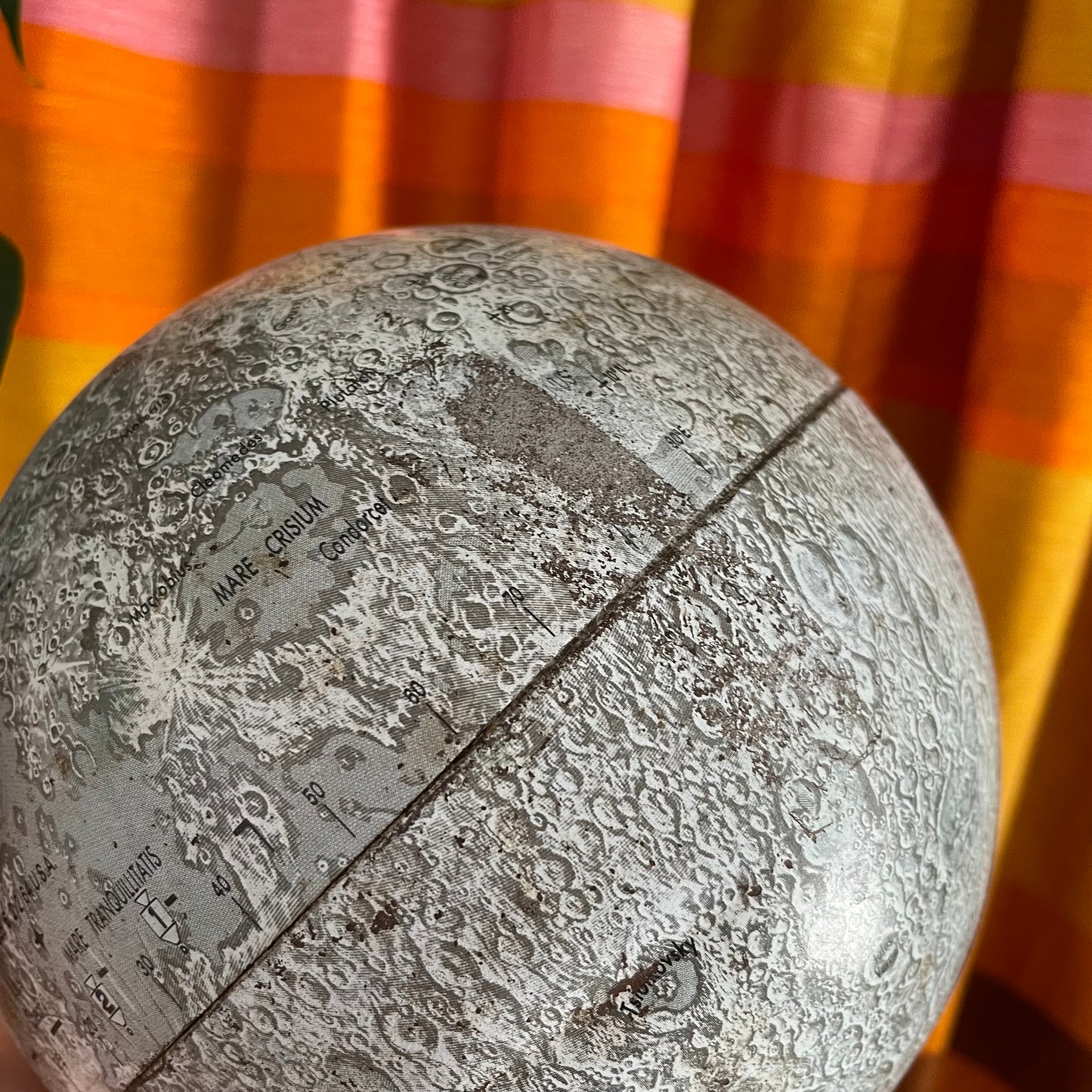 Vintage 1969 metal lunar globe with original base stand - 6 inch midcentury modern globe moon