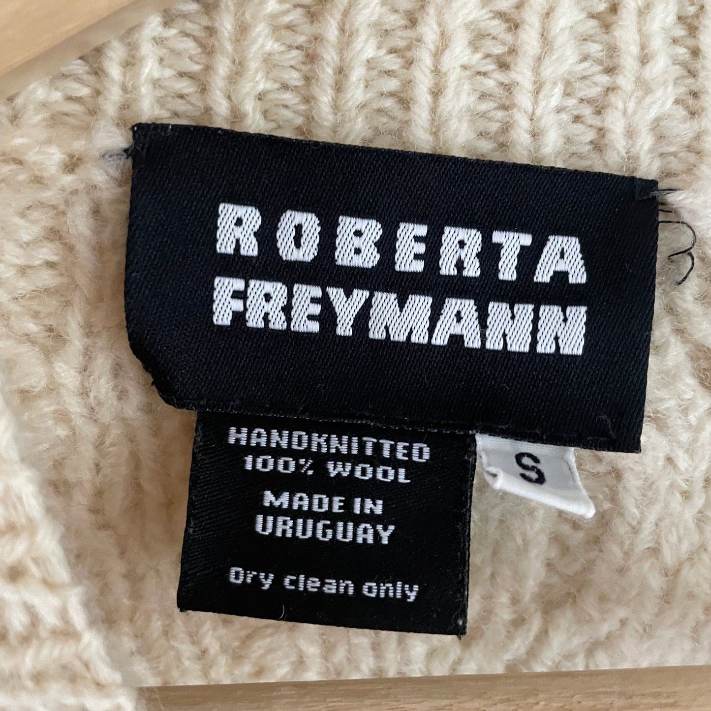 Vintage Roberta Freymann for Bergdorf Goodman handknit wool sweater - cable knit fisherman jumper with pompom details