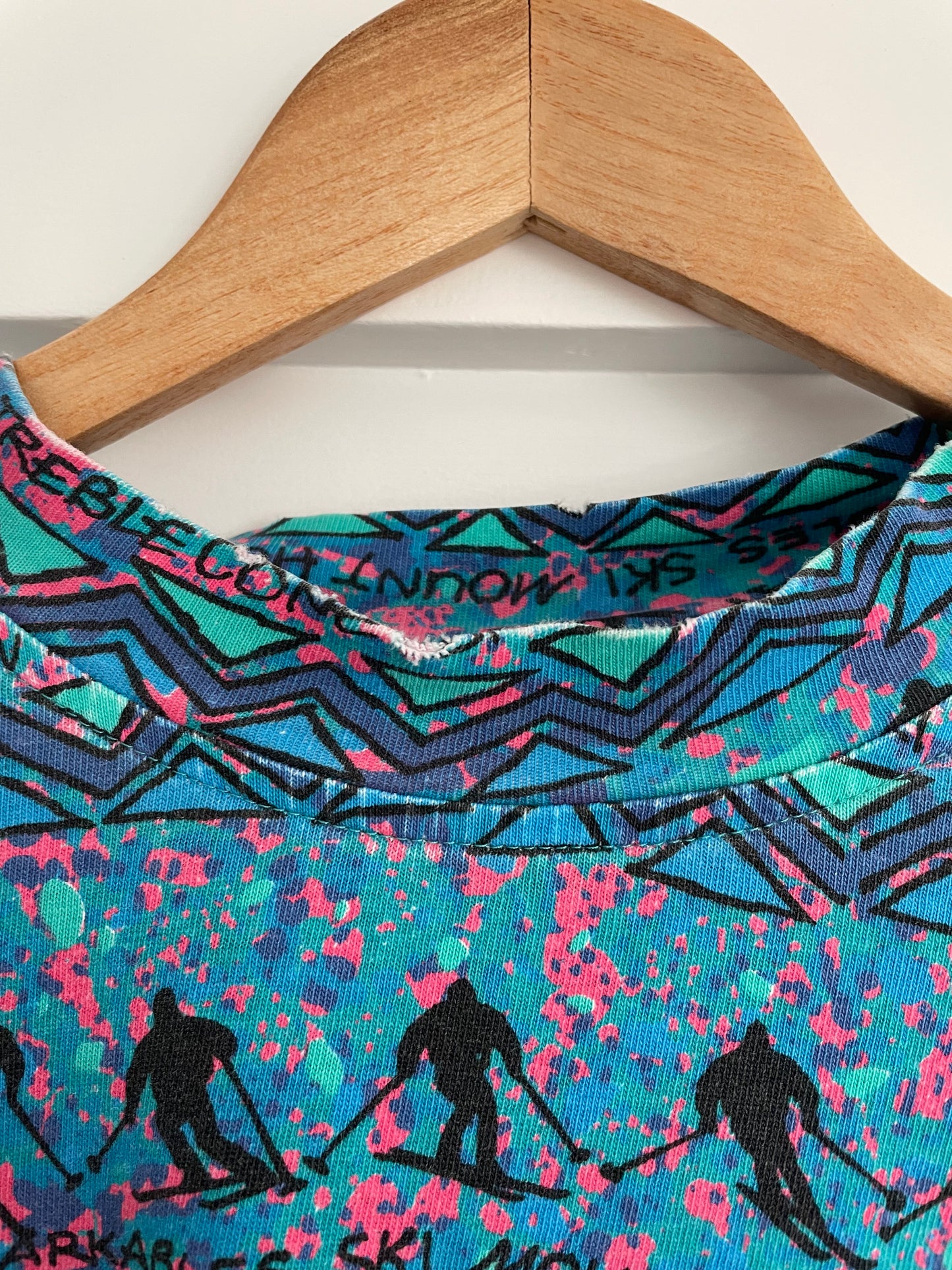 T&Ski originals long sleeve mockneck cotton shirt - New Zealand 90s neon ski print shirt