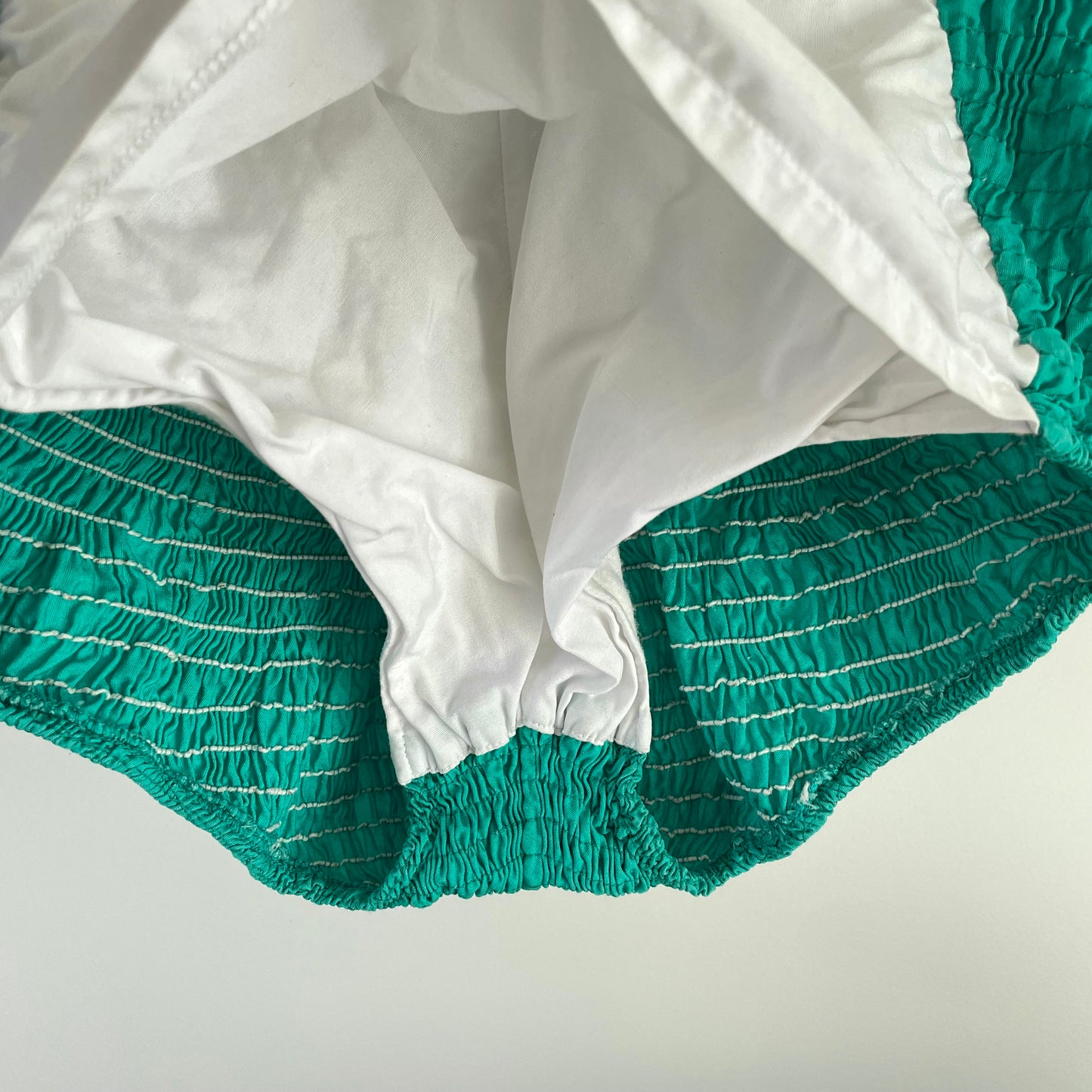 1950s pinup bathing suit - white and turquoise green Cole of California strapless one piece swimsuit