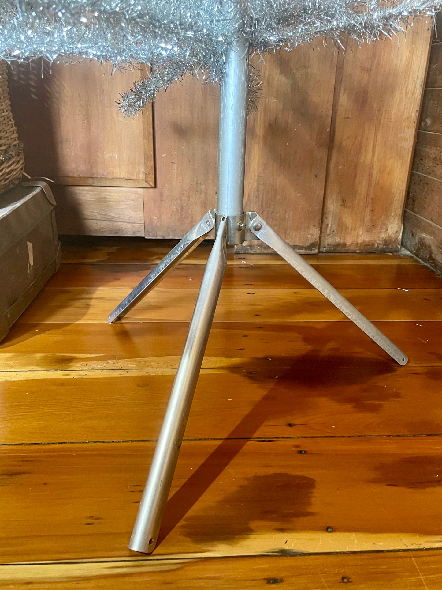 7 foot Vintage silver Christmas tree - midcentury modern stainless tinsel xmas tree