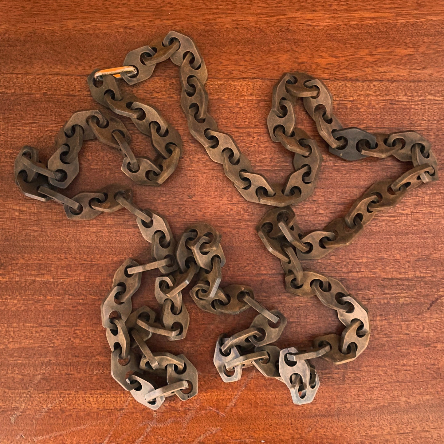 Vintage brown plastic chunky chain link necklace - extra long