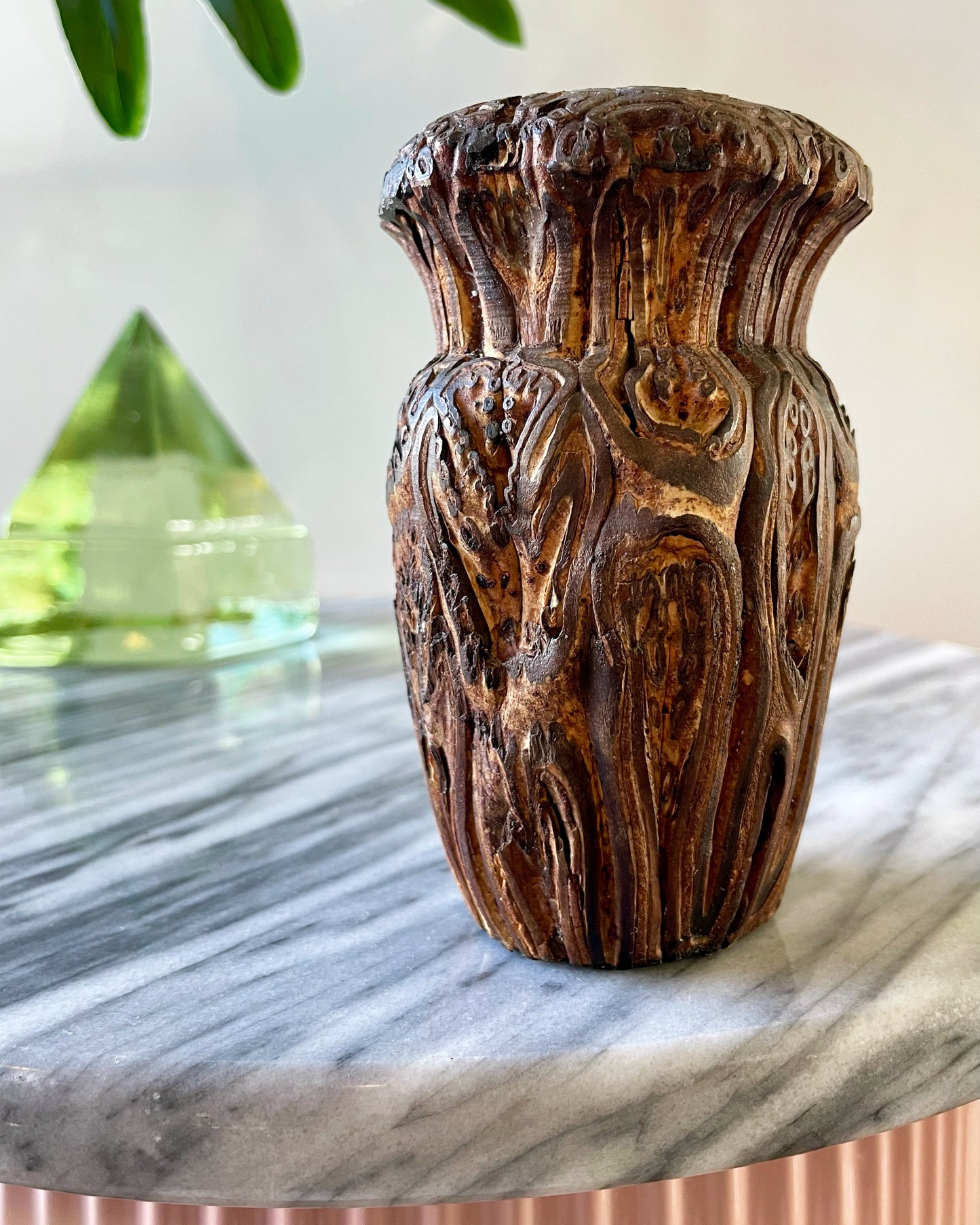 Antique New Zealand Ponga candlestick holder / vase