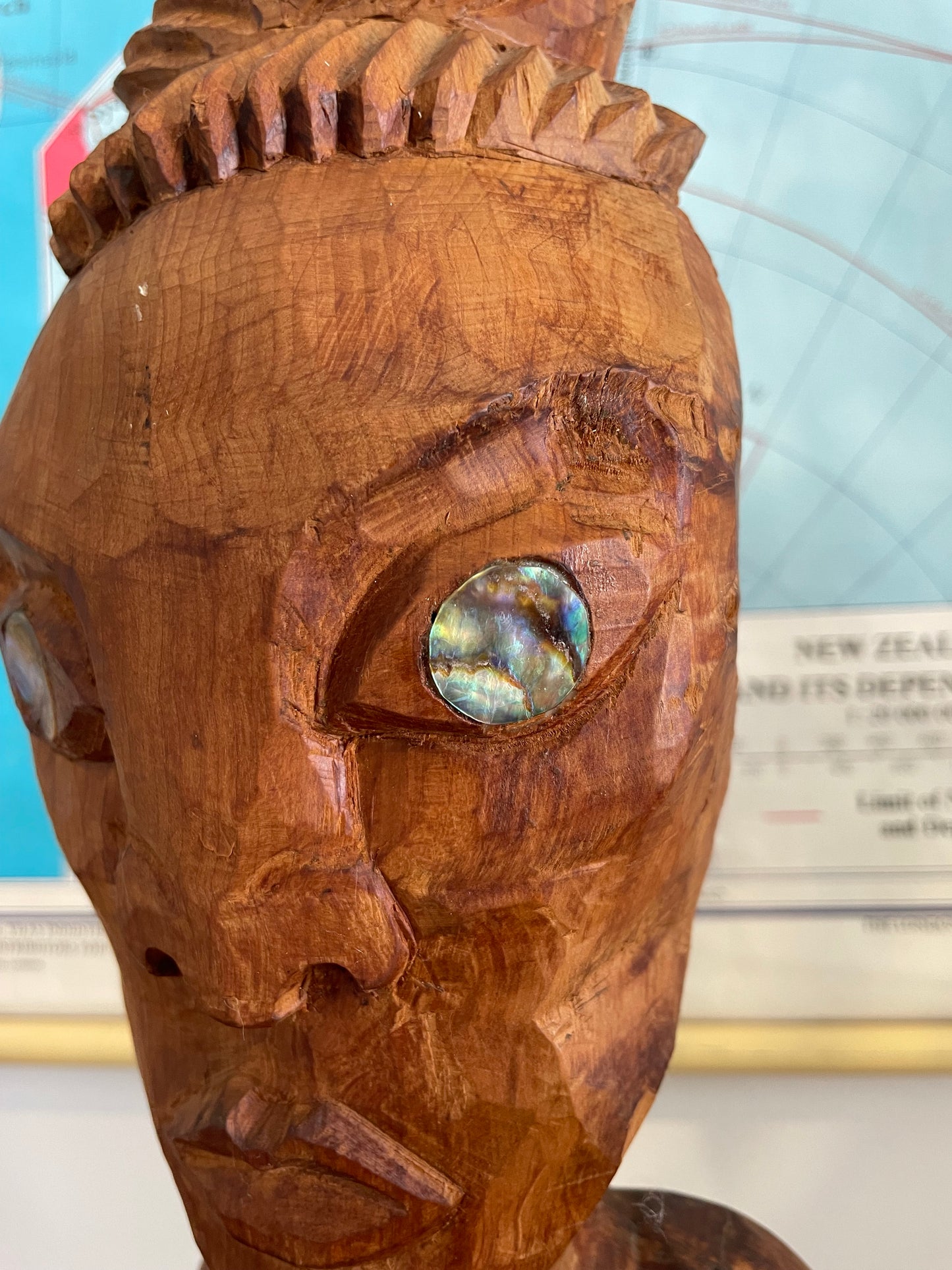 Vintage hand carved Maori Tiki statue - wooden Tekoteko from Aotearoa New Zealand
