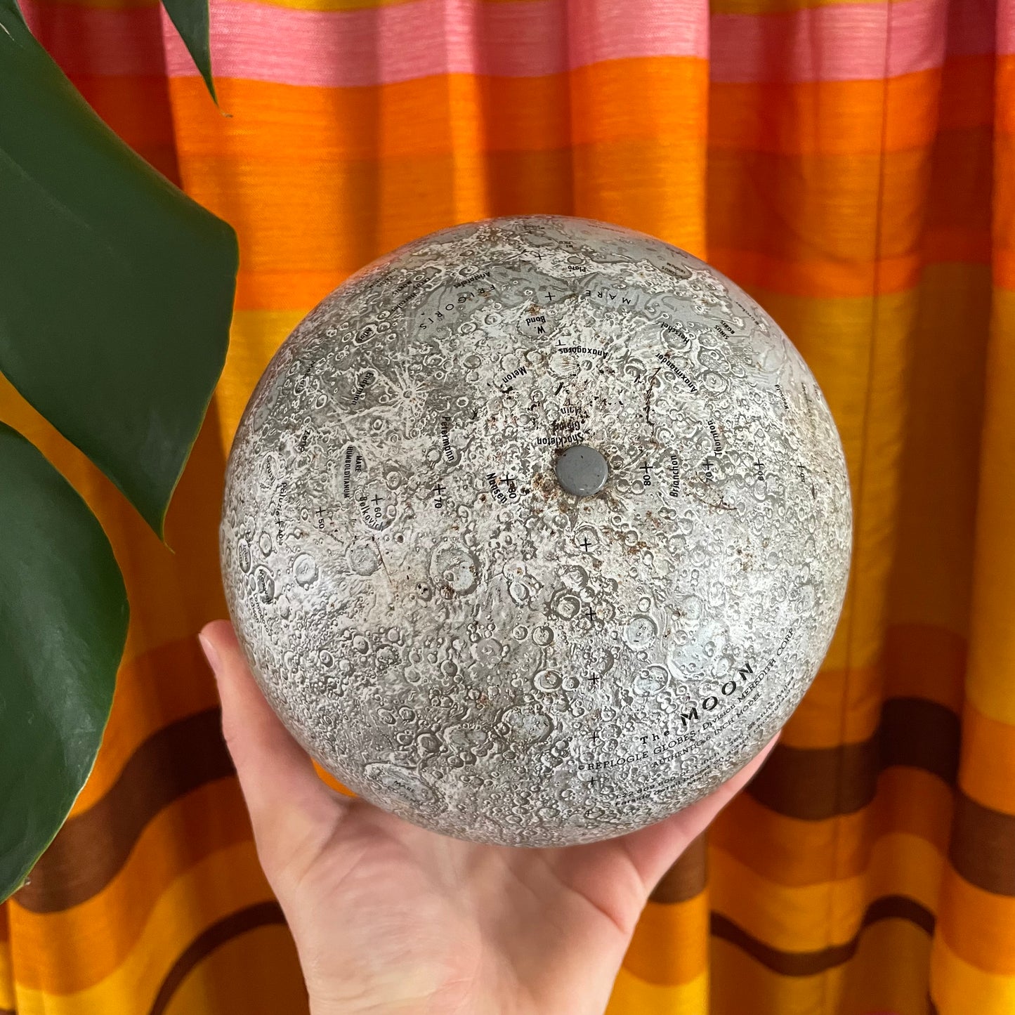 Vintage 1969 metal lunar globe with original base stand - 6 inch midcentury modern globe moon