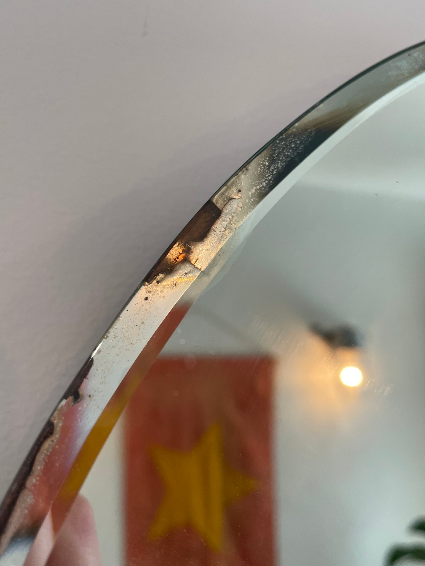 18 inch round antoque mirror with beveled edges