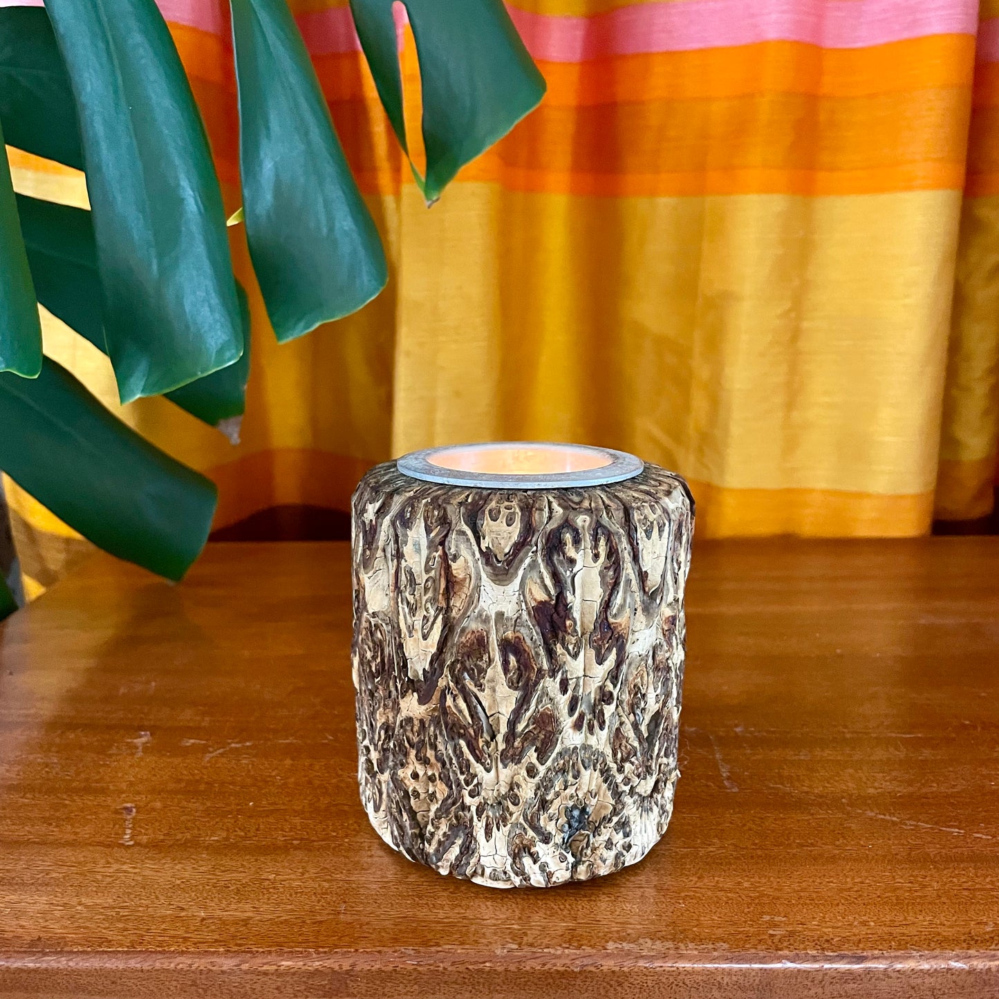 Vintage New Zealand Ponga tree fern tea light holder / vase