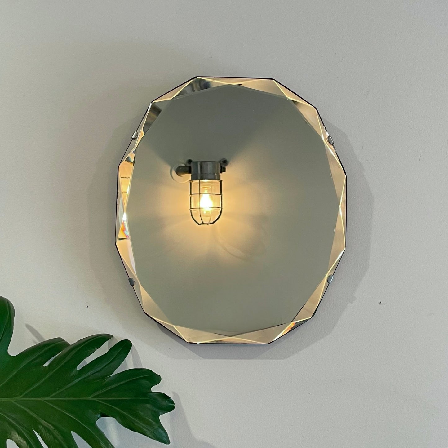 Petite frameless, Art Deco mirror - 12 sided antique mirror with beveled edges