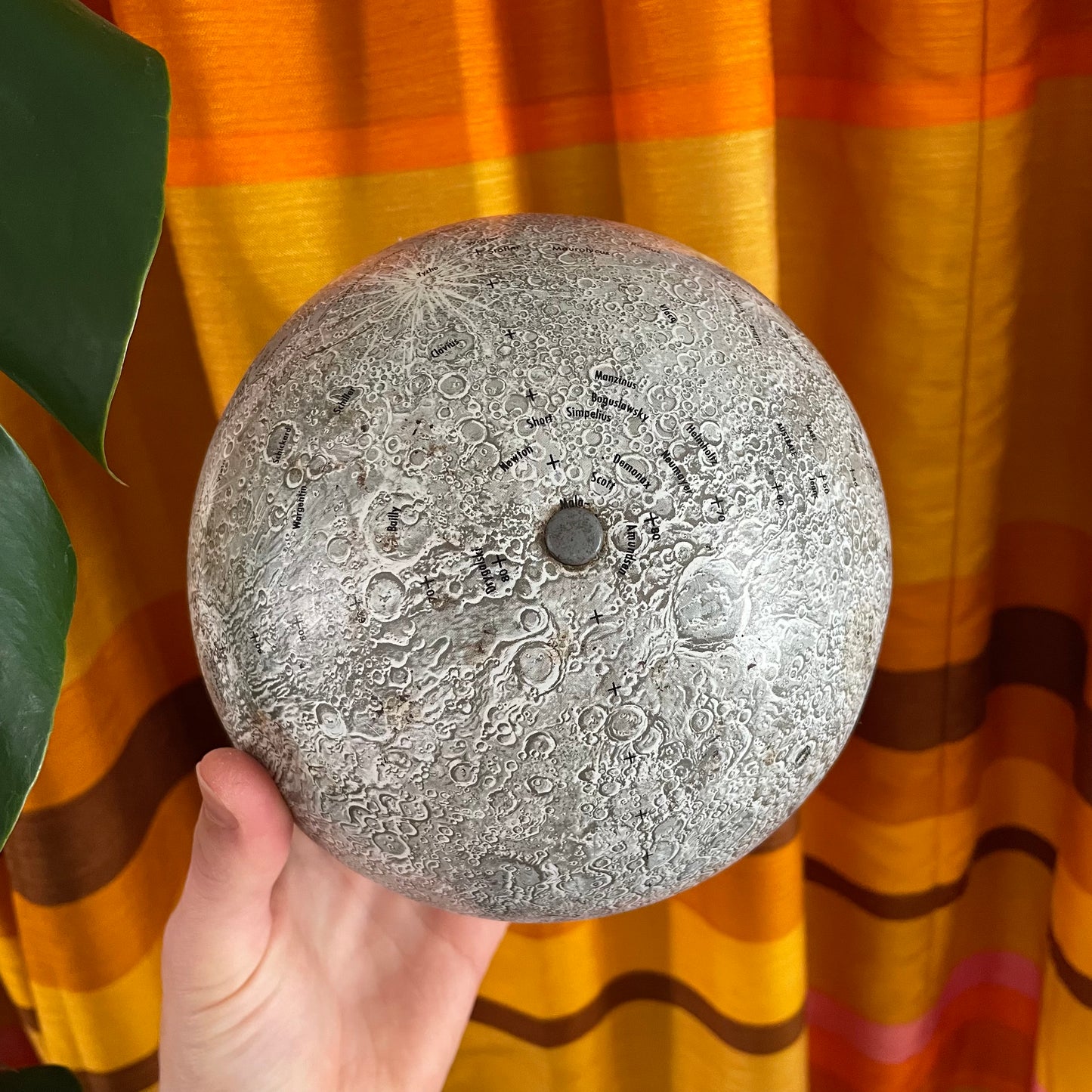 Vintage 1969 metal lunar globe with original base stand - 6 inch midcentury modern globe moon
