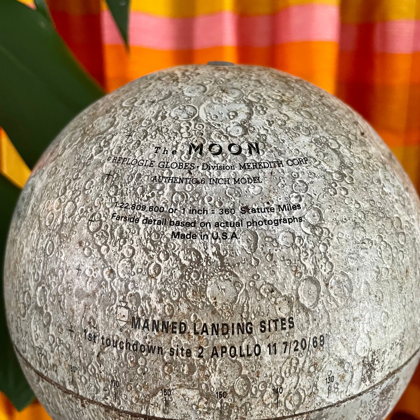 Vintage 1969 metal lunar globe with original base stand - 6 inch midcentury modern globe moon