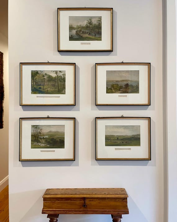 Rare set of 5 Australian paintings from 1874 - hand-coloured steel engravings by J S Prout - Australian Art series