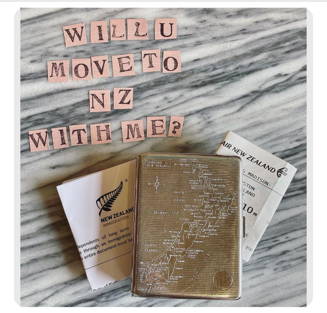 Vintage New Zealand chrome cigarette box / Proposal box / run away to NZ with me