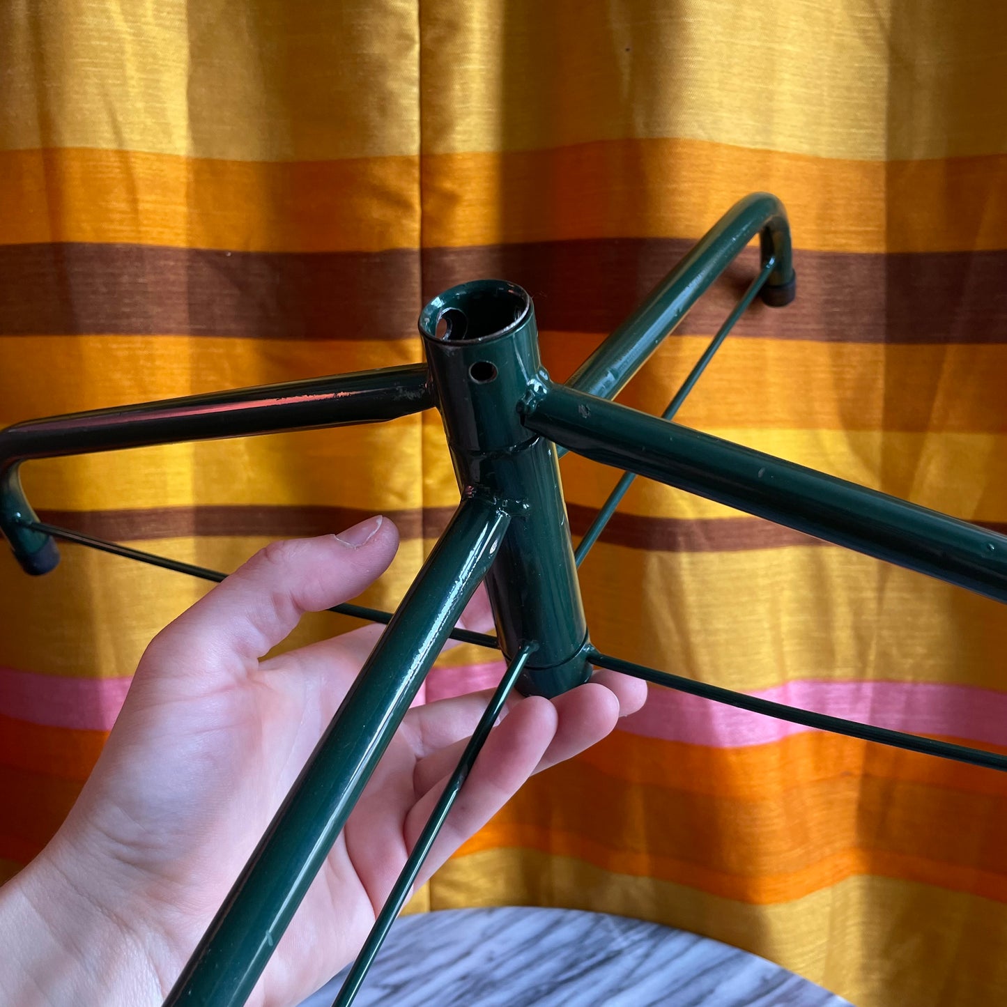 Vintage metal Christmas Tree Stand / green collapsible Xmas tree stand