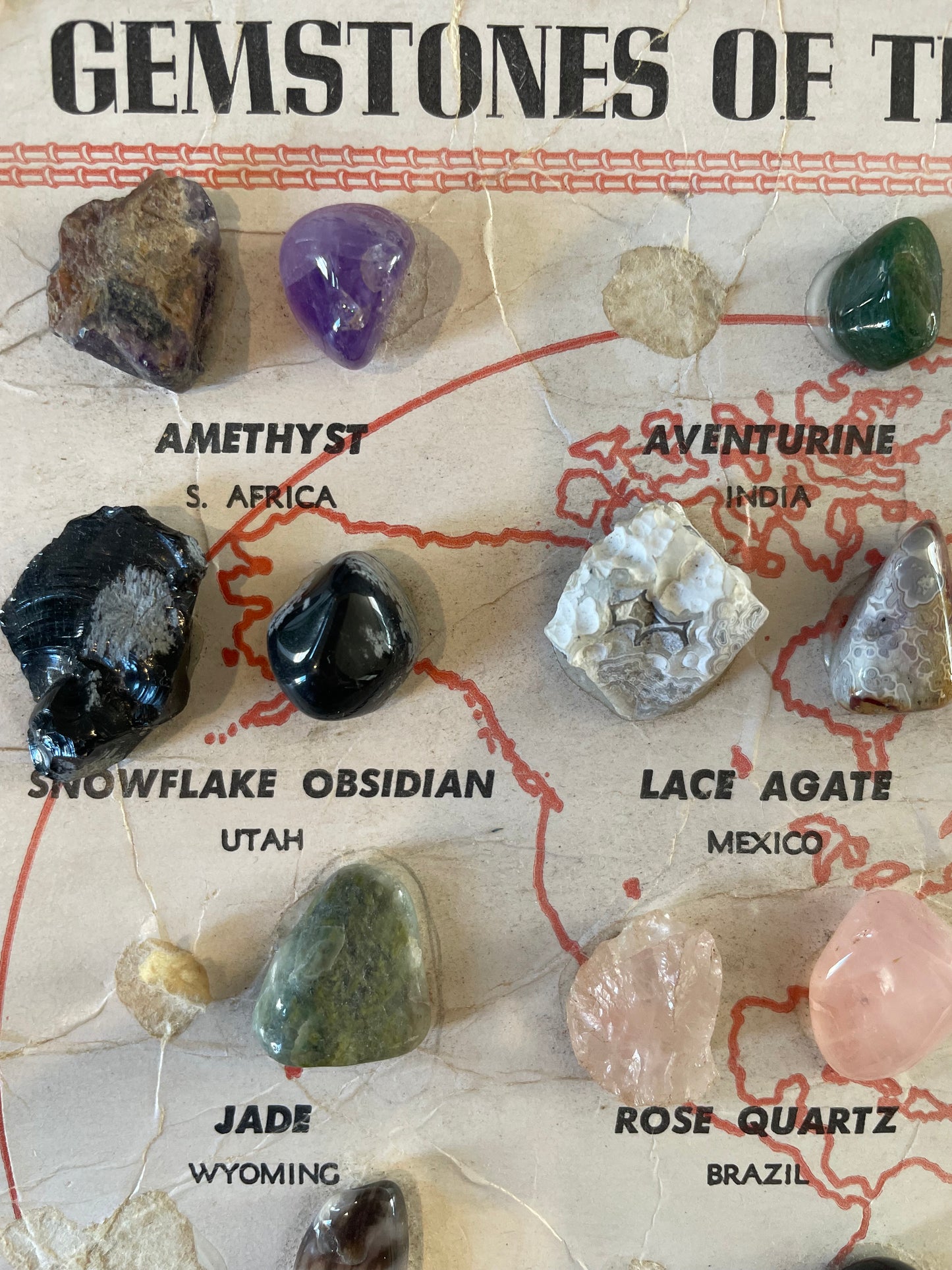 Vintage 1960s Gemstones of the World rock collection - Geology rock specimen sample card