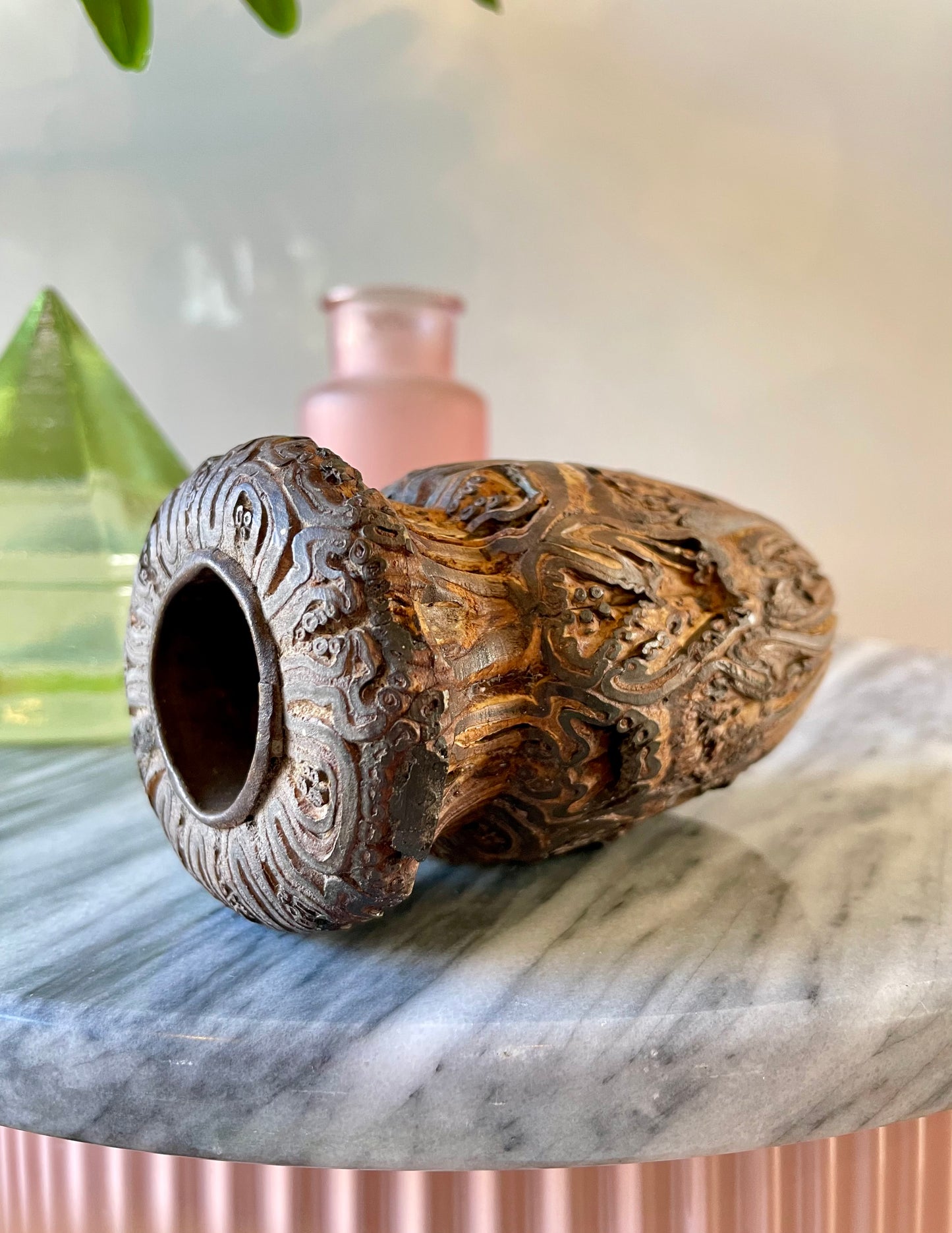 Antique New Zealand Ponga candlestick holder / vase