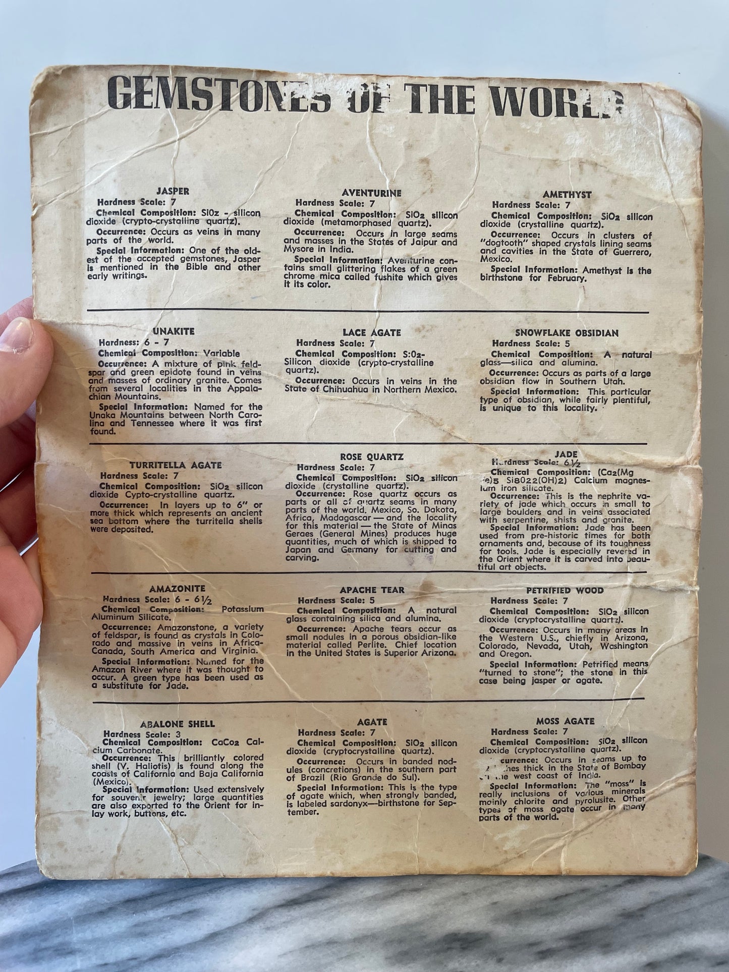 Vintage 1960s Gemstones of the World rock collection - Geology rock specimen sample card