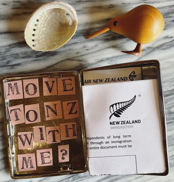 Vintage New Zealand chrome cigarette box / Proposal box / run away to NZ with me