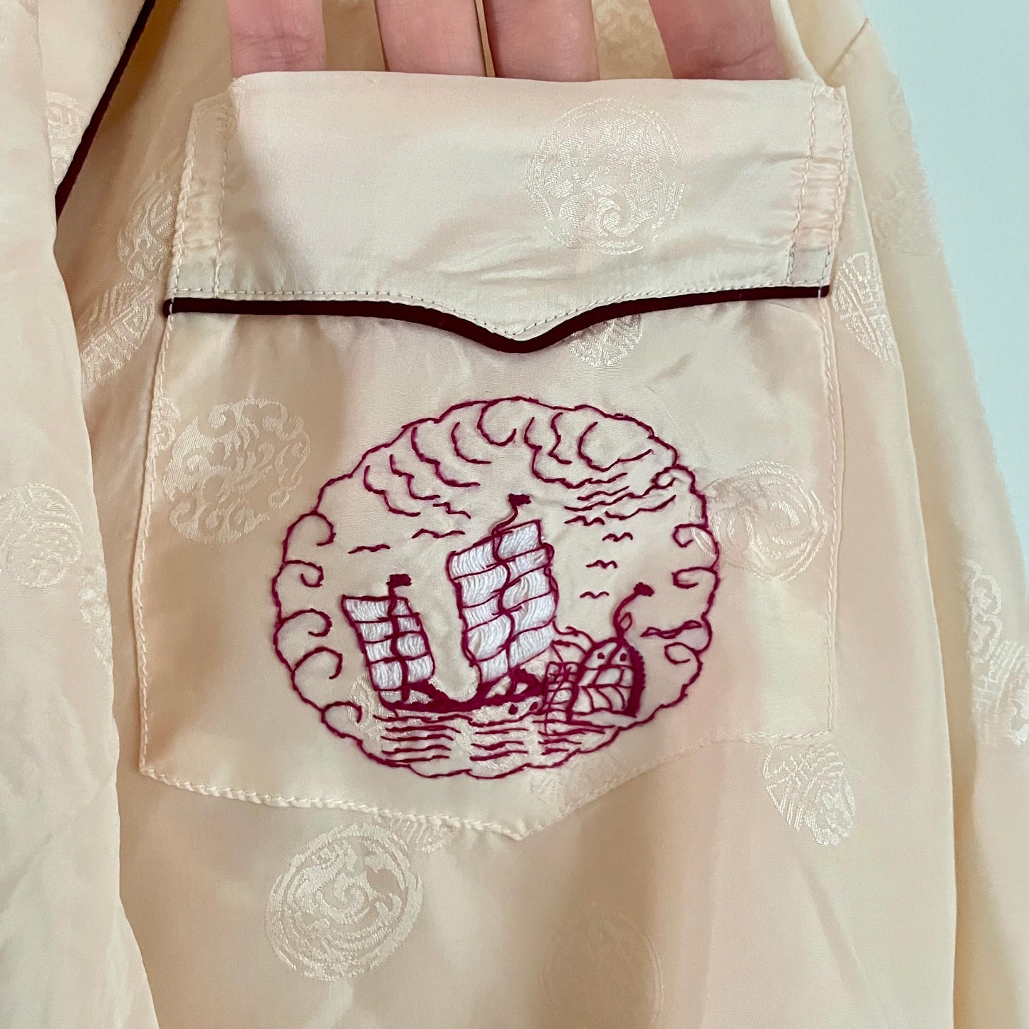 XL vintage pink silk Chinese pajama set