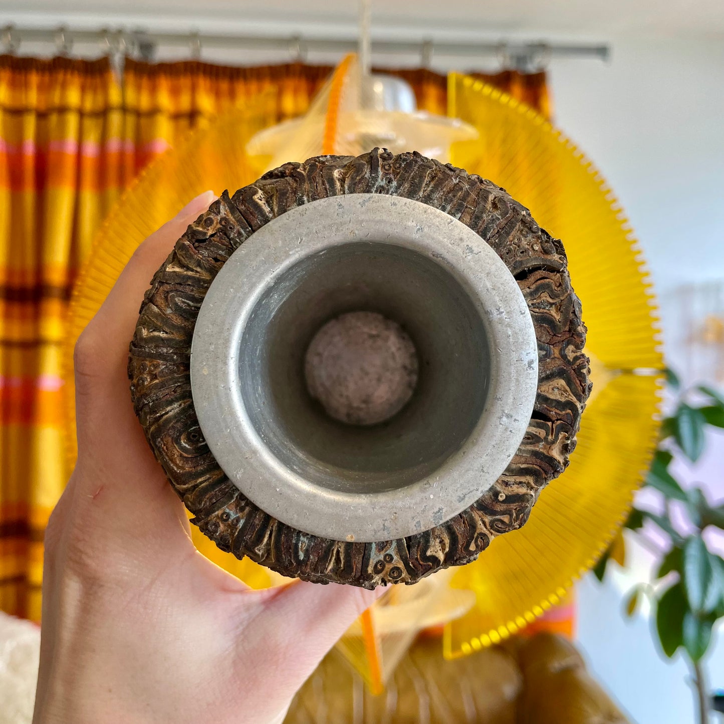Vintage New Zealand Ponga tree fern tea light holder / vase