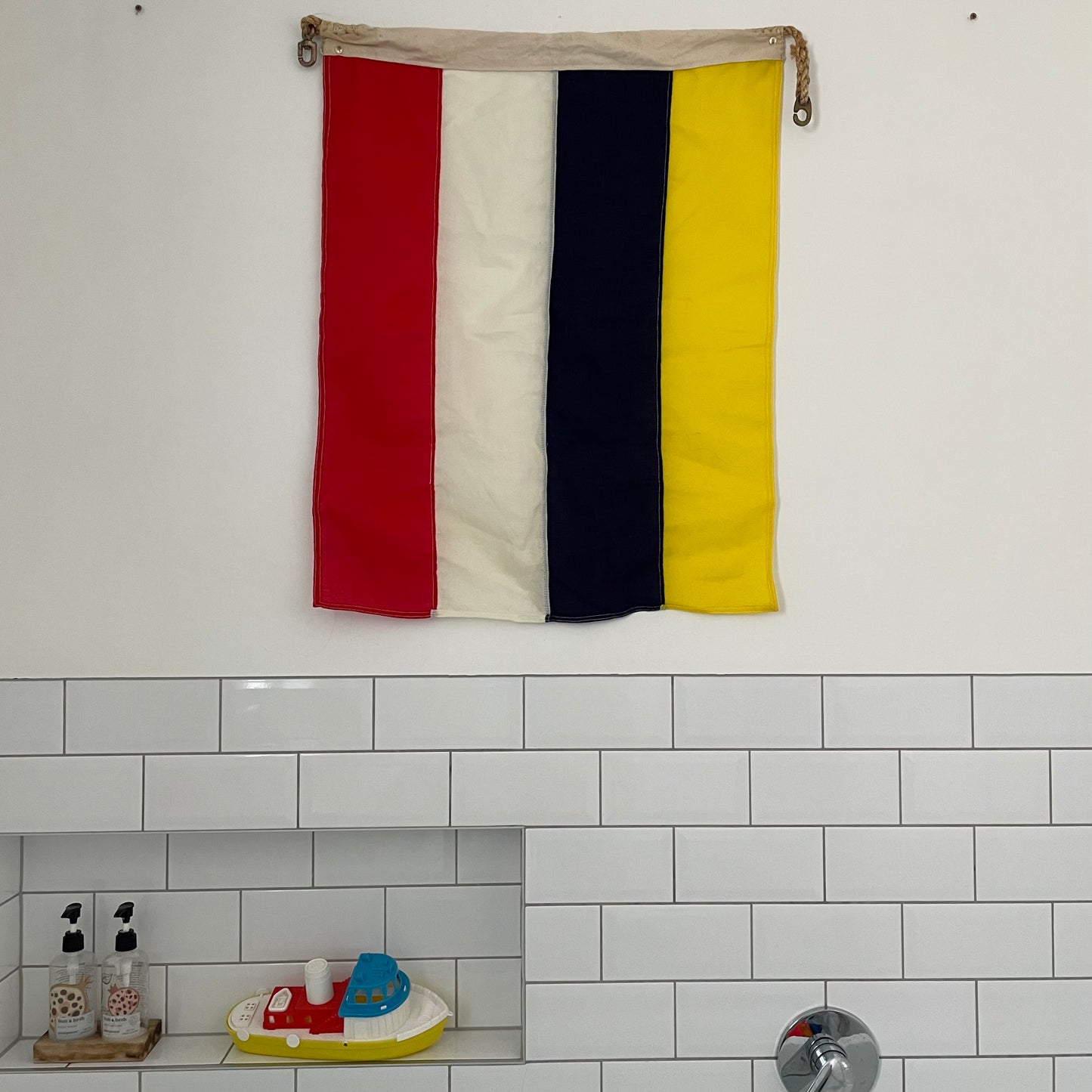Vintage nautical flag from New Zealand - red, white, navy blue and yellow flag
