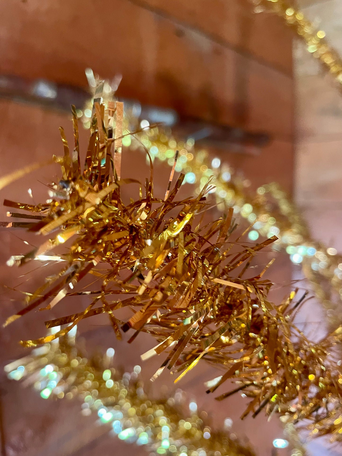 Rare 6’ Gold midcentury modern Christmas Tree - golden stainless tinsel Xmas tree