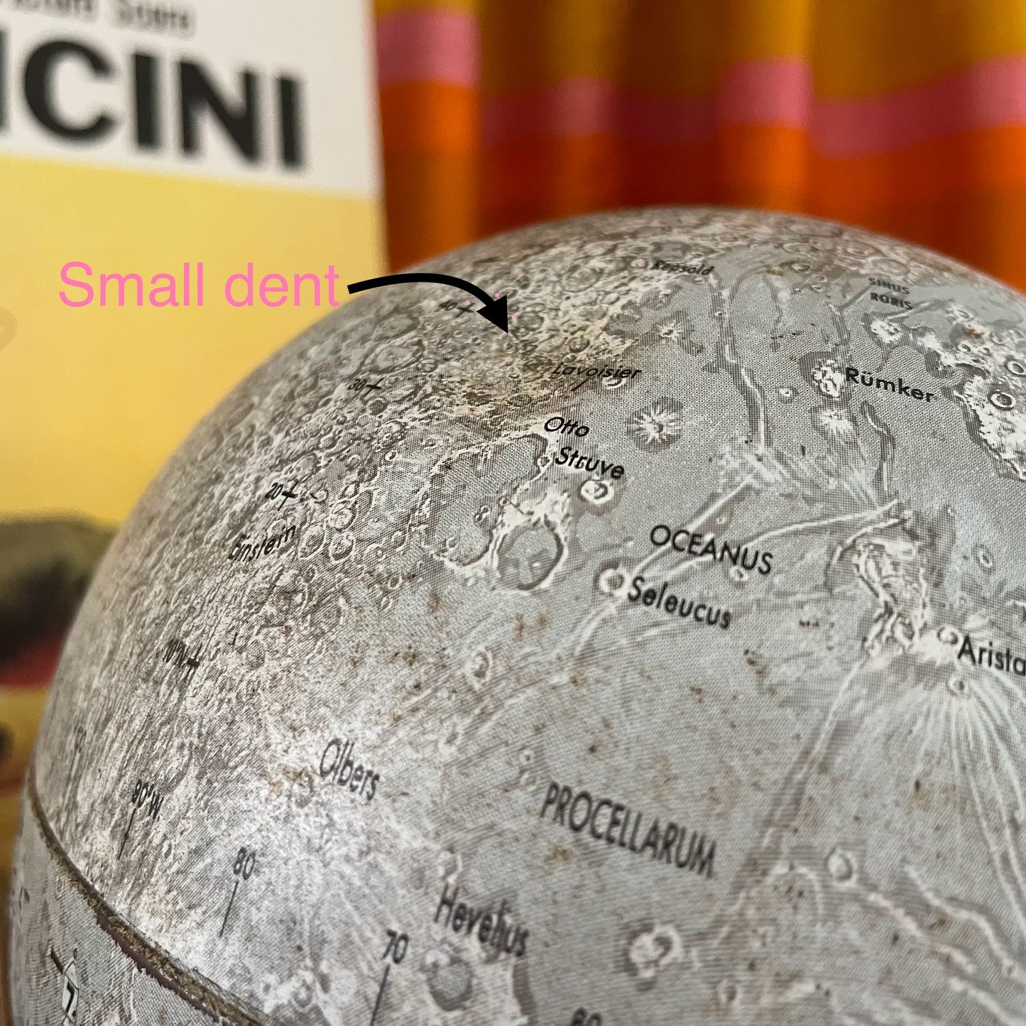 Vintage 1969 metal lunar globe with original base stand - 6 inch midcentury modern globe moon