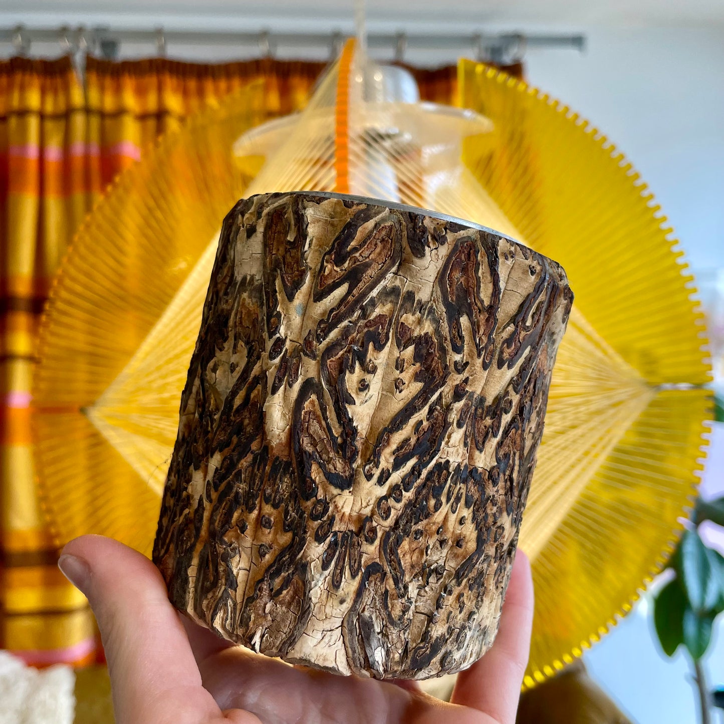 Vintage New Zealand Ponga tree fern tea light holder / vase