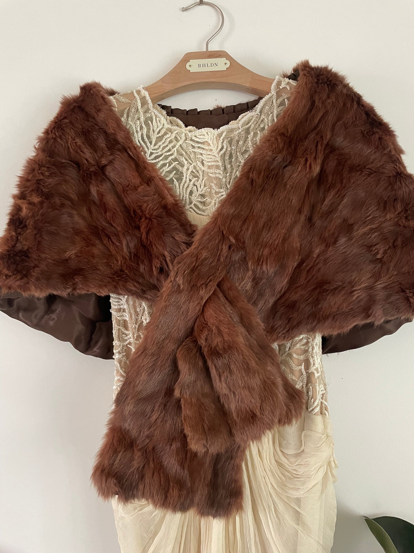 Auburn fur stole - real fur antique shrug wrap bolero for winter wedding