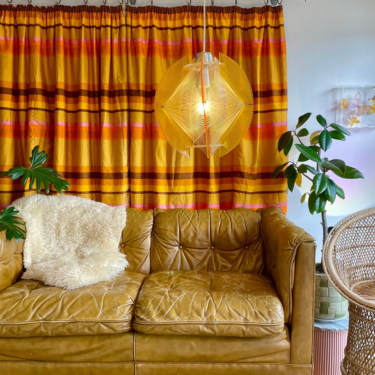 Desert Sunset - Vintage 1970’s drapes from Germany by Schloss & Druck - retro pink, yellow and orange curtains