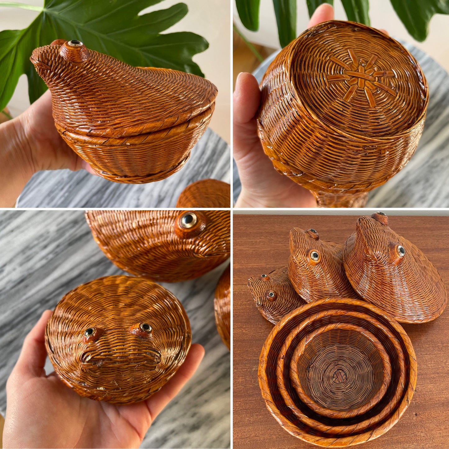 Kitchy nesting frog baskets - Chinese stacking baskets