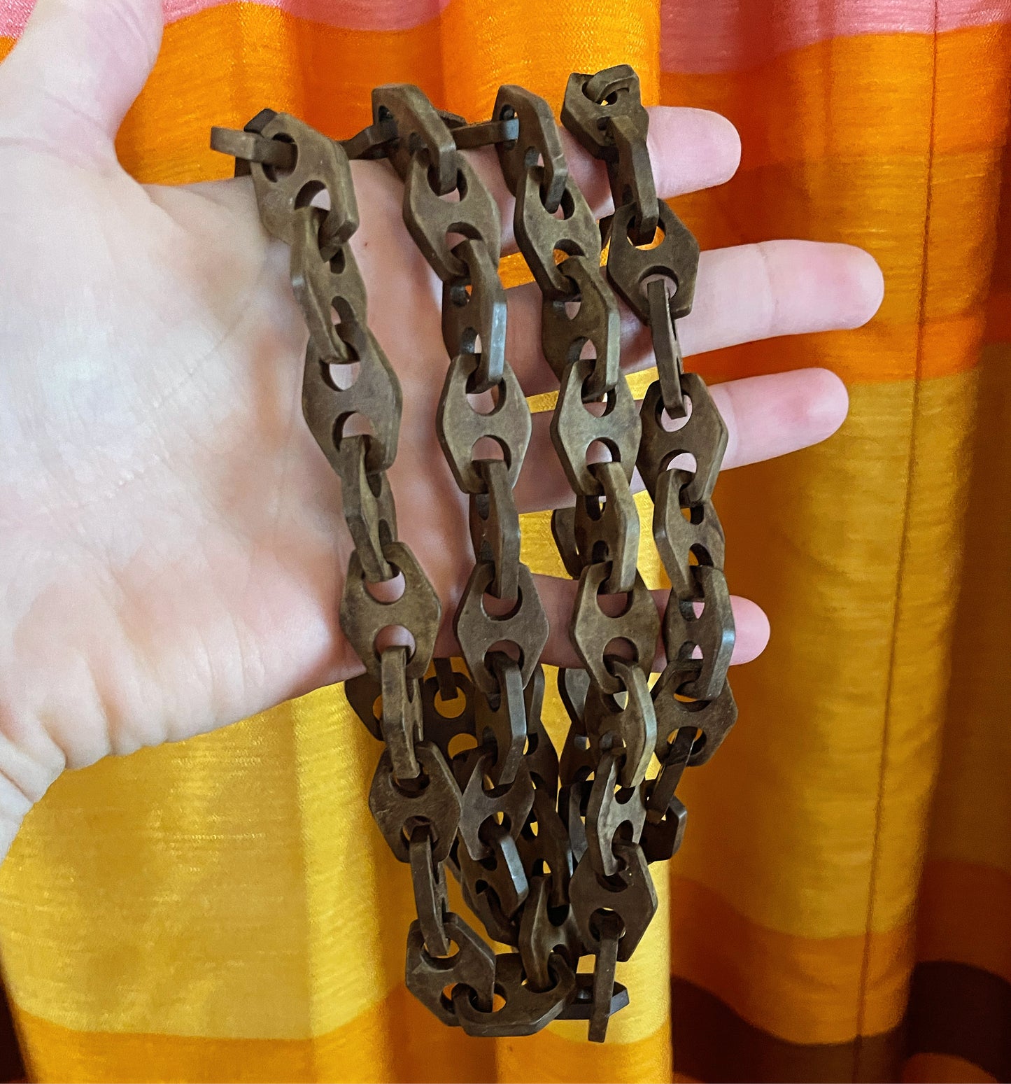 Vintage brown plastic chunky chain link necklace - extra long