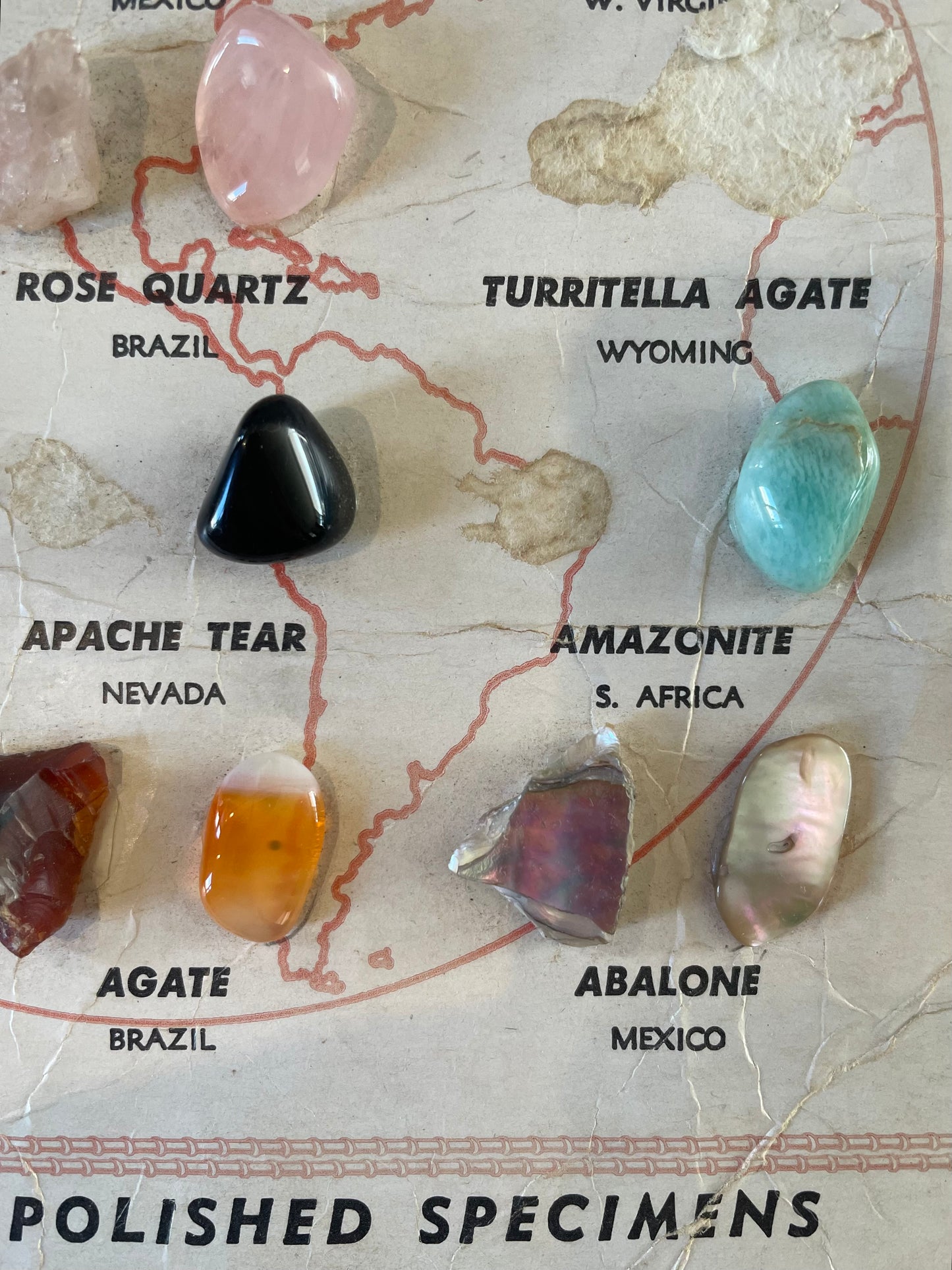 Vintage 1960s Gemstones of the World rock collection - Geology rock specimen sample card