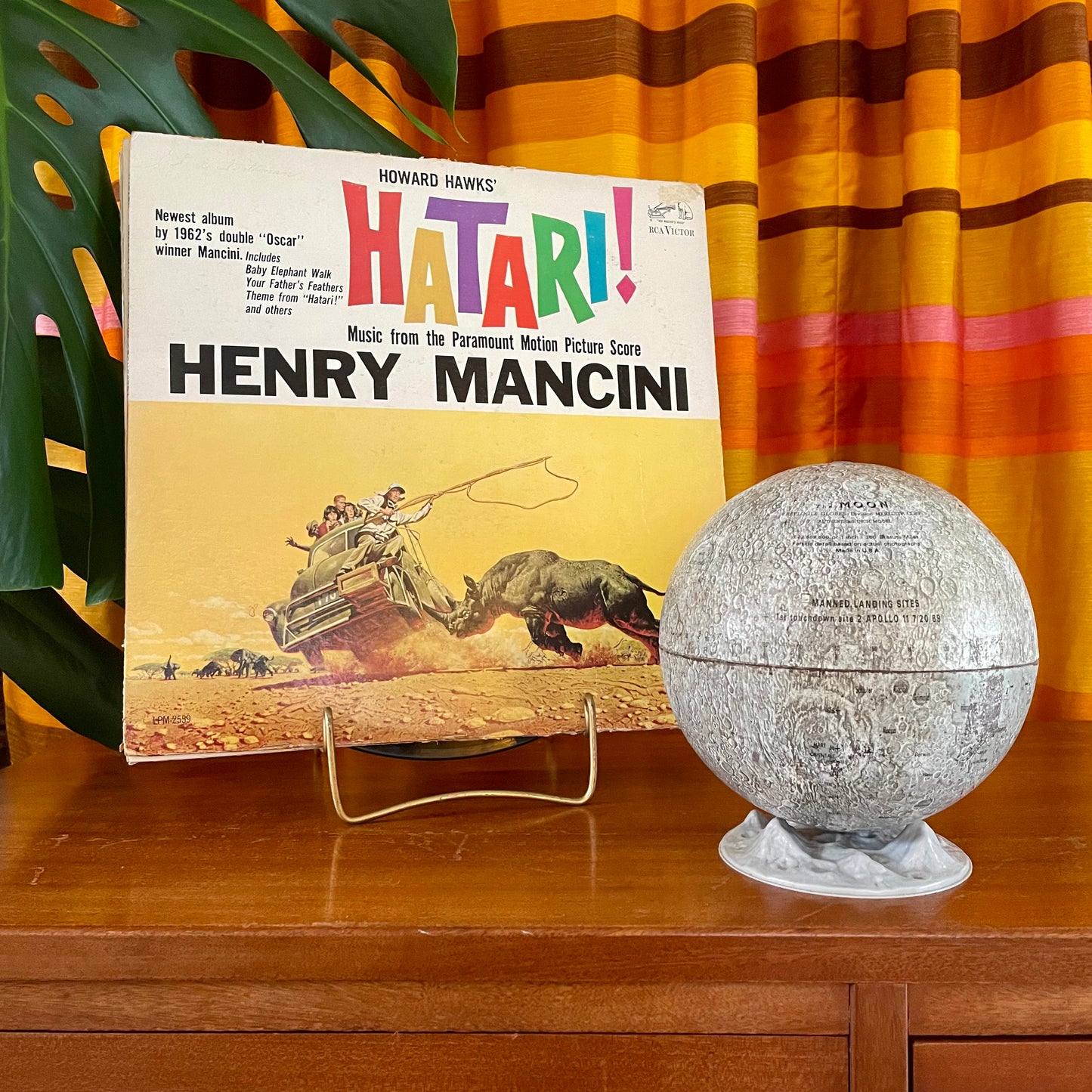 Vintage 1969 metal lunar globe with original base stand - 6 inch midcentury modern globe moon