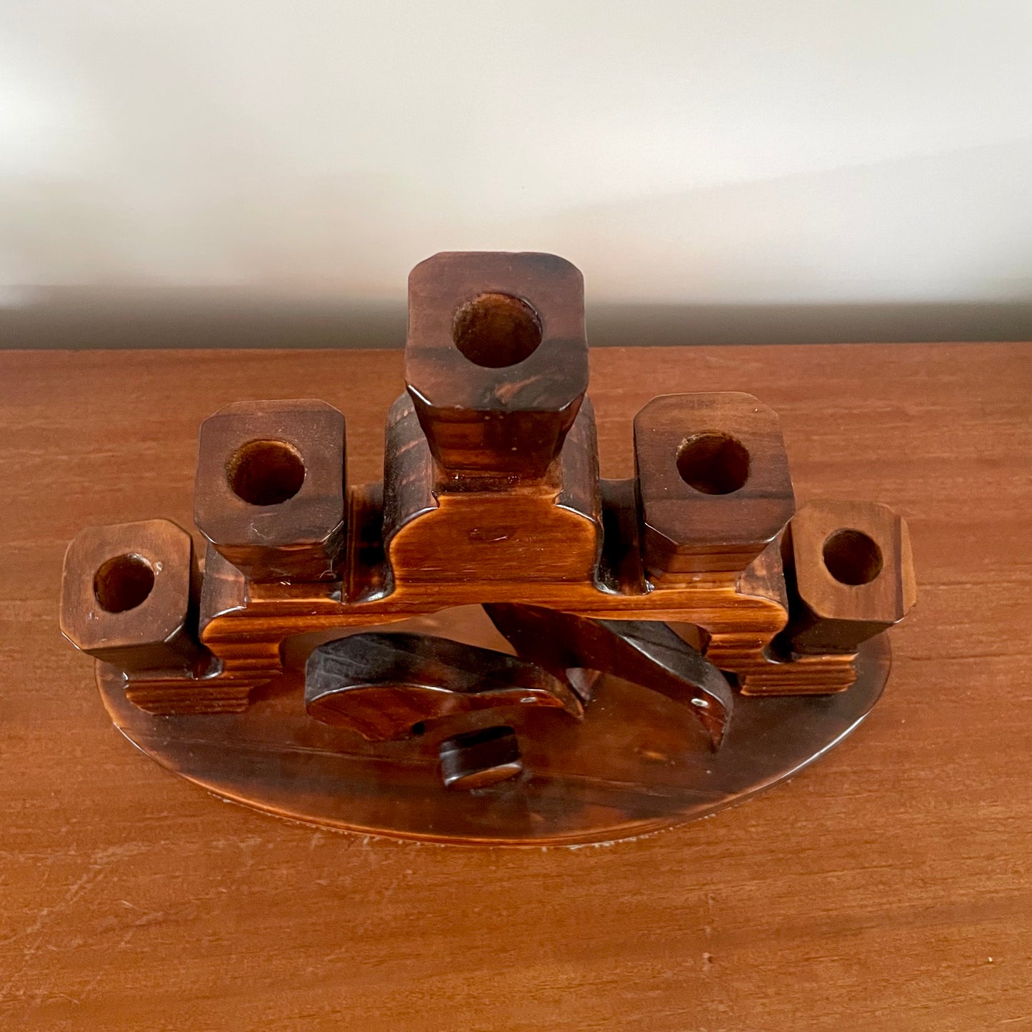 Hand-carved vintage kiwi candelabra - New Zealand native timber kiwi bird candle holder