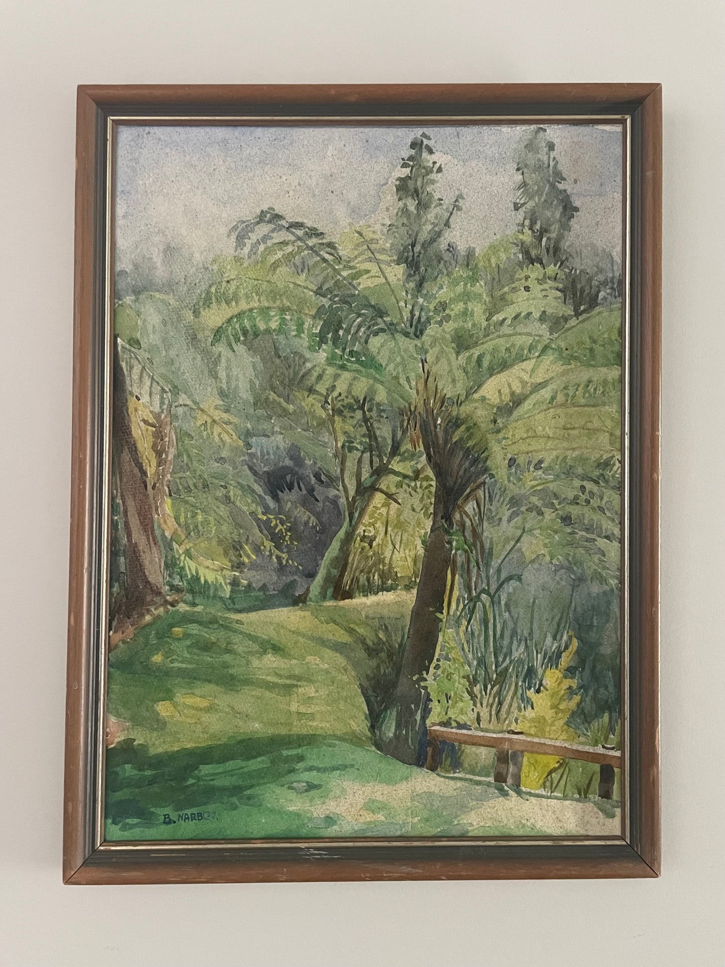 Signed watercolor painting of New Zealand Punga trees Otawa Bush