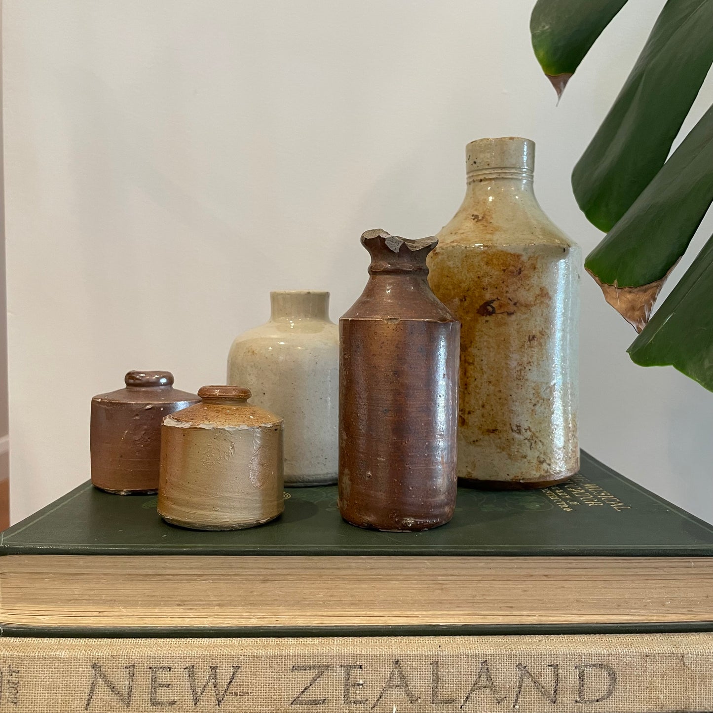 5 Antique glazed Stoneware ink bottles from New Zealand