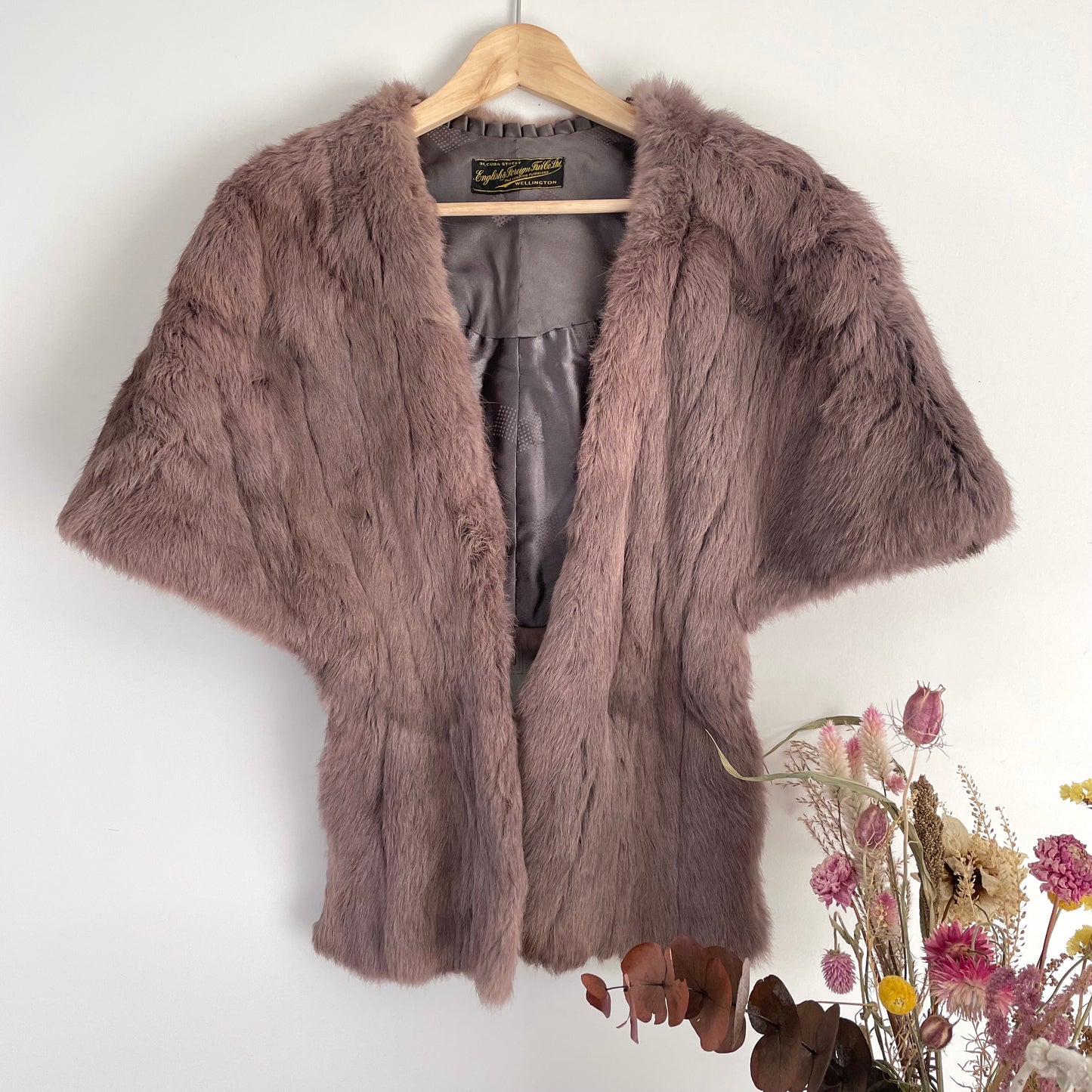 Dusky Mauve Antique fur stole - real fur shrug wrap bolero for winter wedding