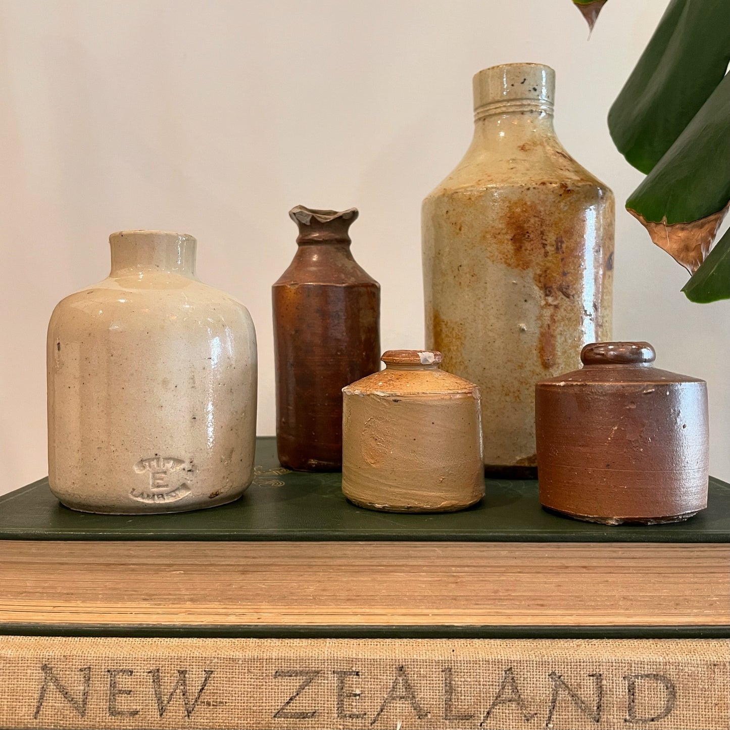 5 Antique glazed Stoneware ink bottles from New Zealand