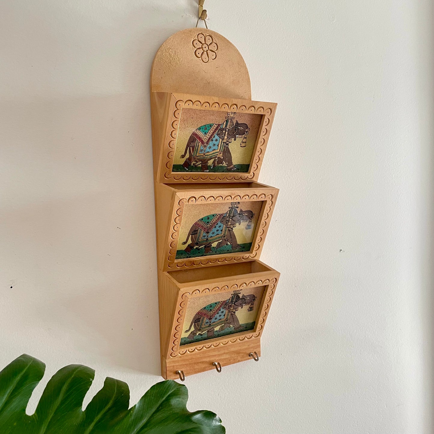 Rajasthan India gemstone key holder and letter organizer - elephant mail holder and key ring