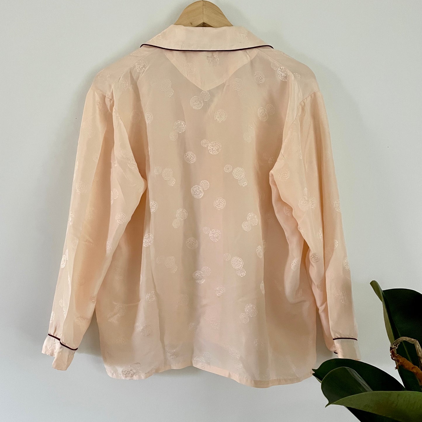 XL vintage pink silk Chinese pajama set