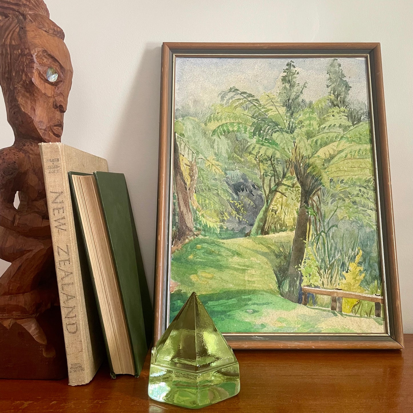 Signed watercolor painting of New Zealand Punga trees Otawa Bush