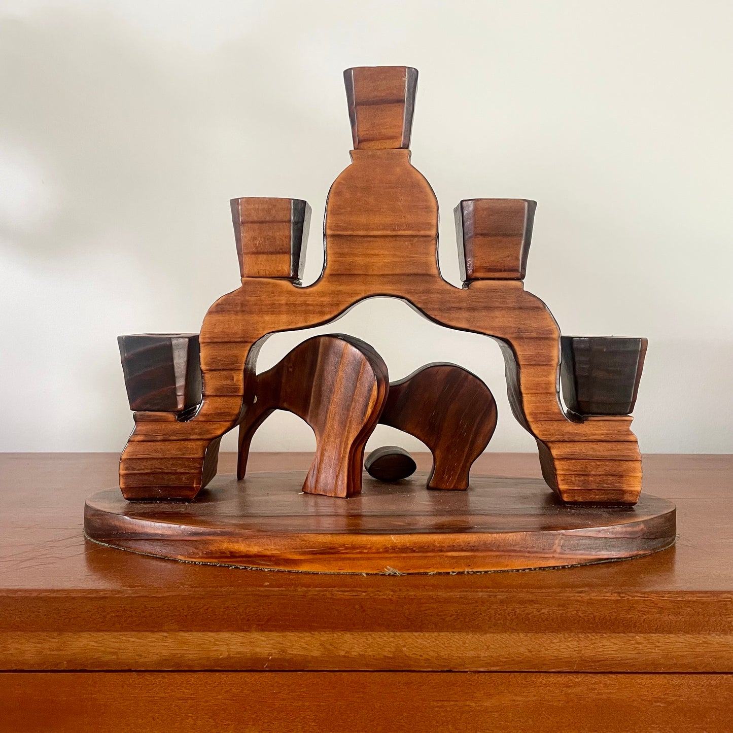 Hand-carved vintage kiwi candelabra - New Zealand native timber kiwi bird candle holder