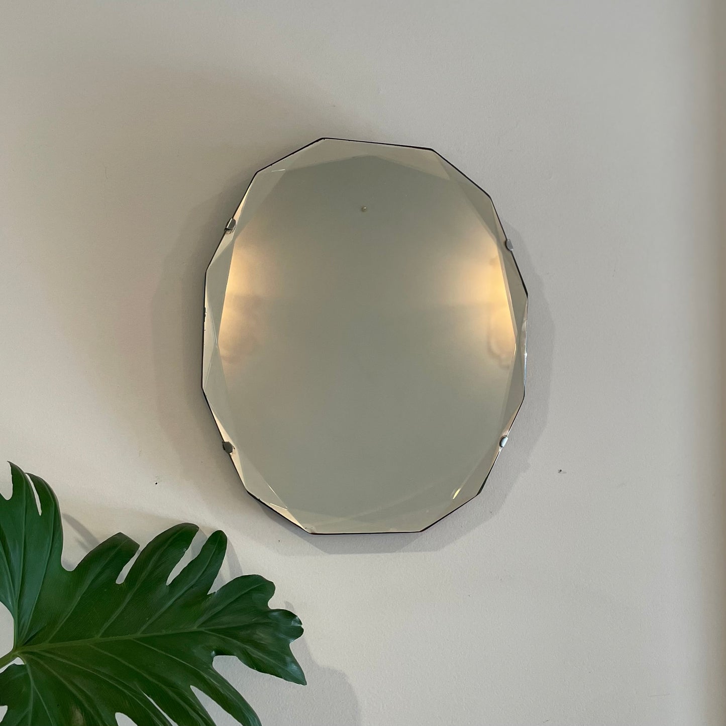 Petite frameless, Art Deco mirror - 12 sided antique mirror with beveled edges