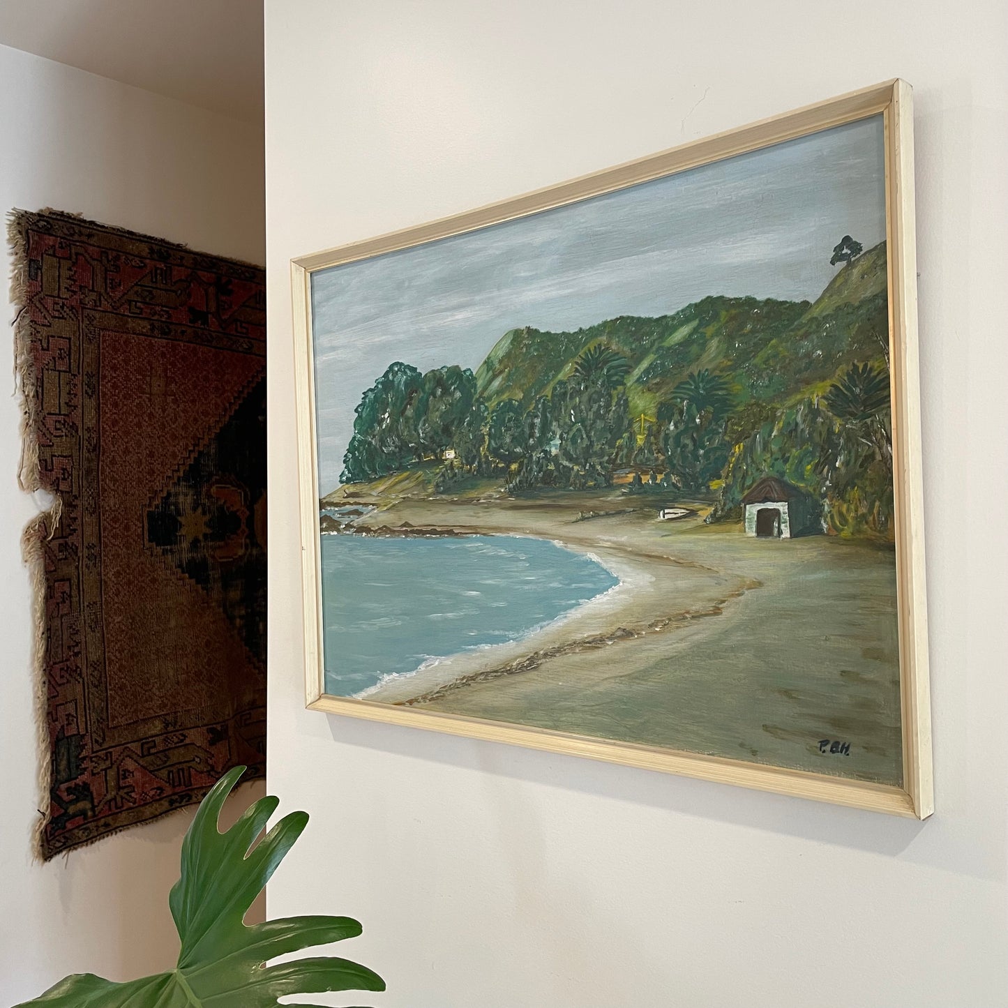 Te Kaha Maungaroa Bay painting / original signed New Zealand ocean view artwork