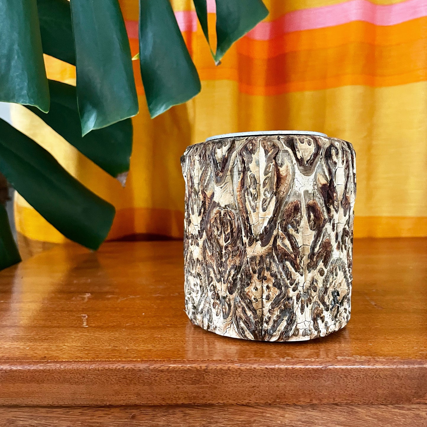 Vintage New Zealand Ponga tree fern tea light holder / vase