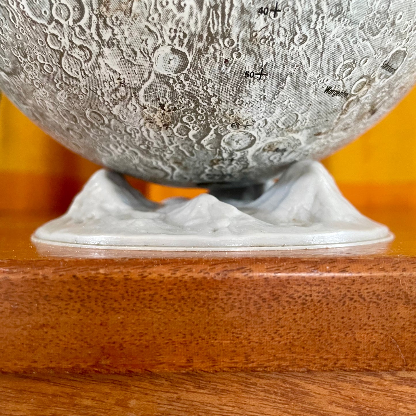 Vintage 1969 metal lunar globe with original base stand - 6 inch midcentury modern globe moon